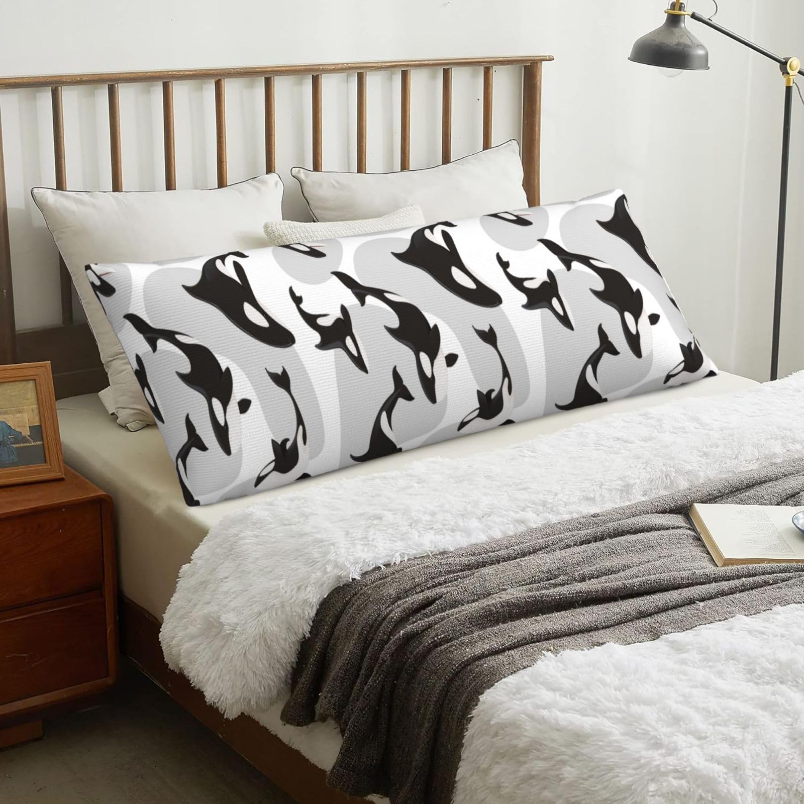 Killer Whale Pattern Fish Pattern, Body Pillow Cover with Zipper,Long Body Pillowcase 20 x 60 in