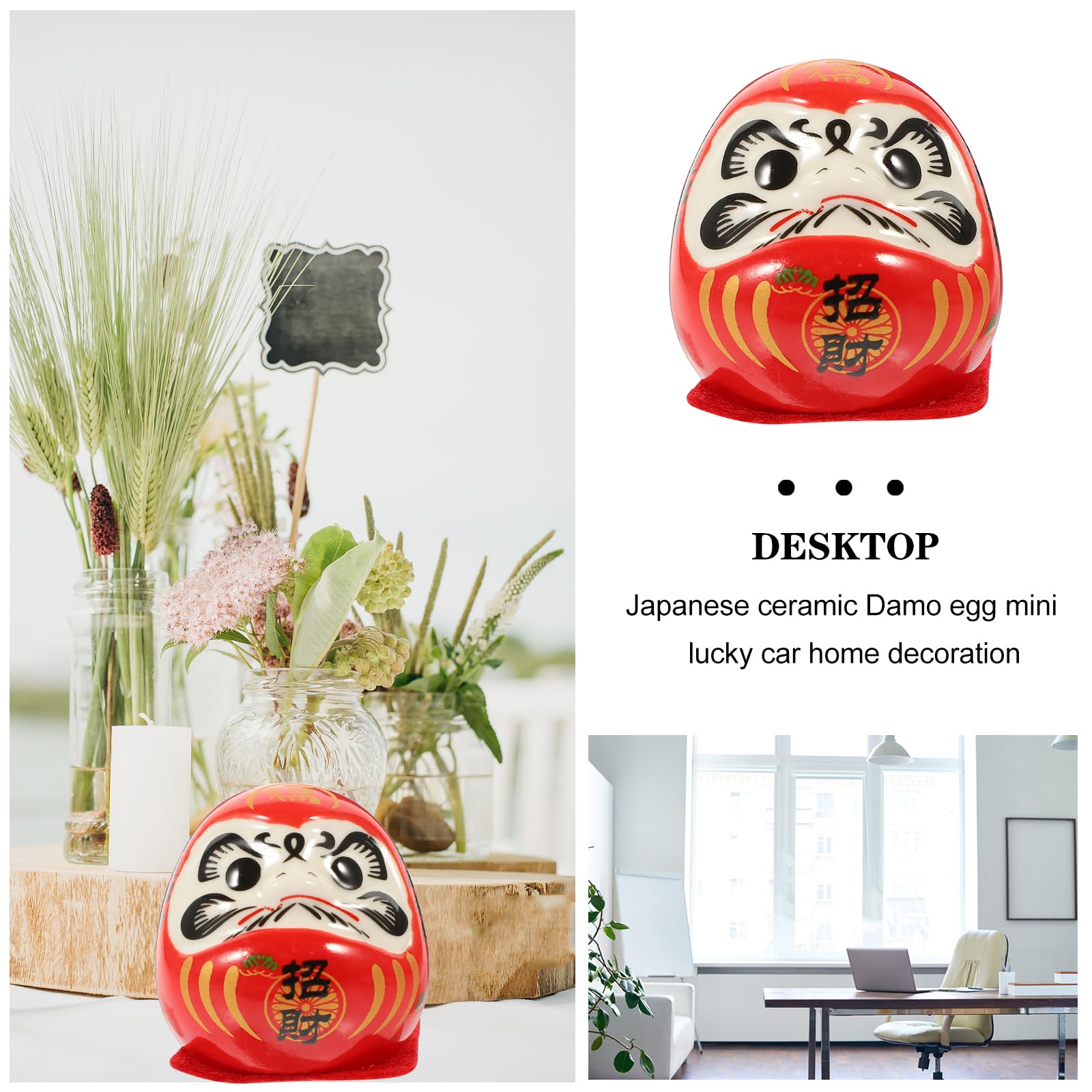 Amosfun Ceramica Figurina Giapponese Portafortuna 1.85 Pollici Decorazione Feng Shui Rosso