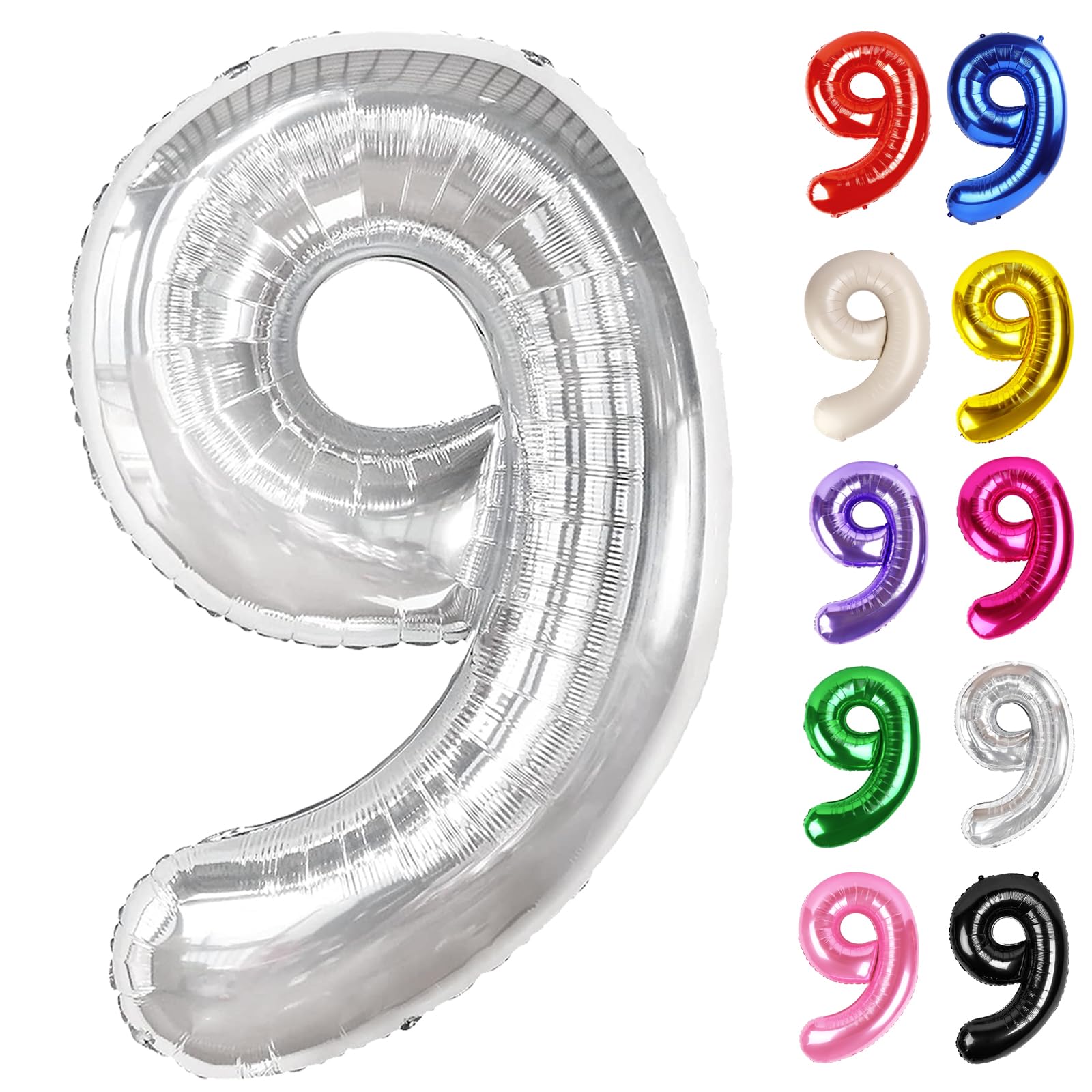 Silver Number 9 Balloon 40 Inch, 9 Balloon Number, 9th Birthday Decorations, Silver Party Supplies for Boys Girls