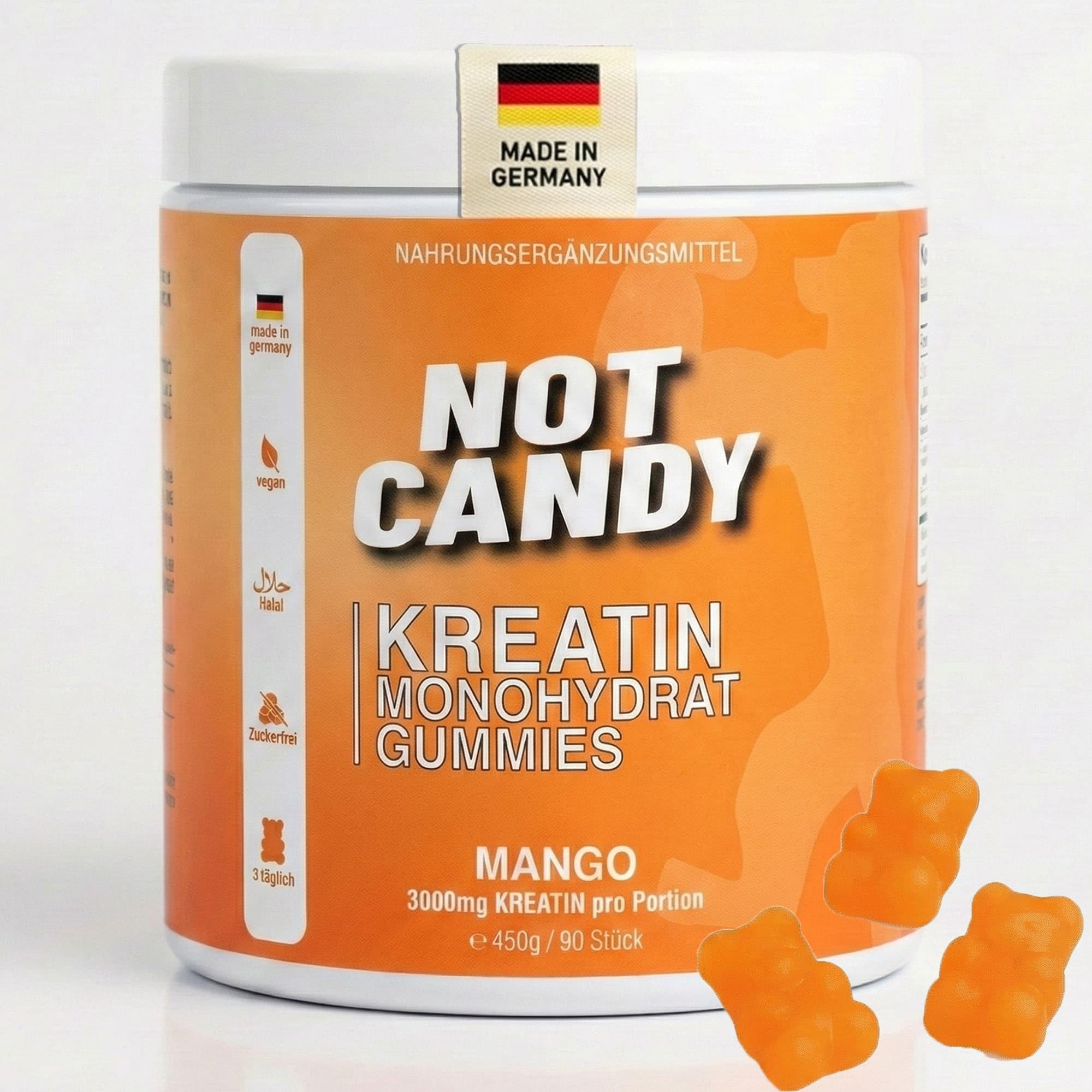 Kreatin Gummibärchen | 3000 mg Kreatin Monohydrat pro Tagesportion | Vegan & Halal | Fruchtige Gummies – Laborgeprüft | 90 Stück | Creatine Premium Qualität (4 Packung)