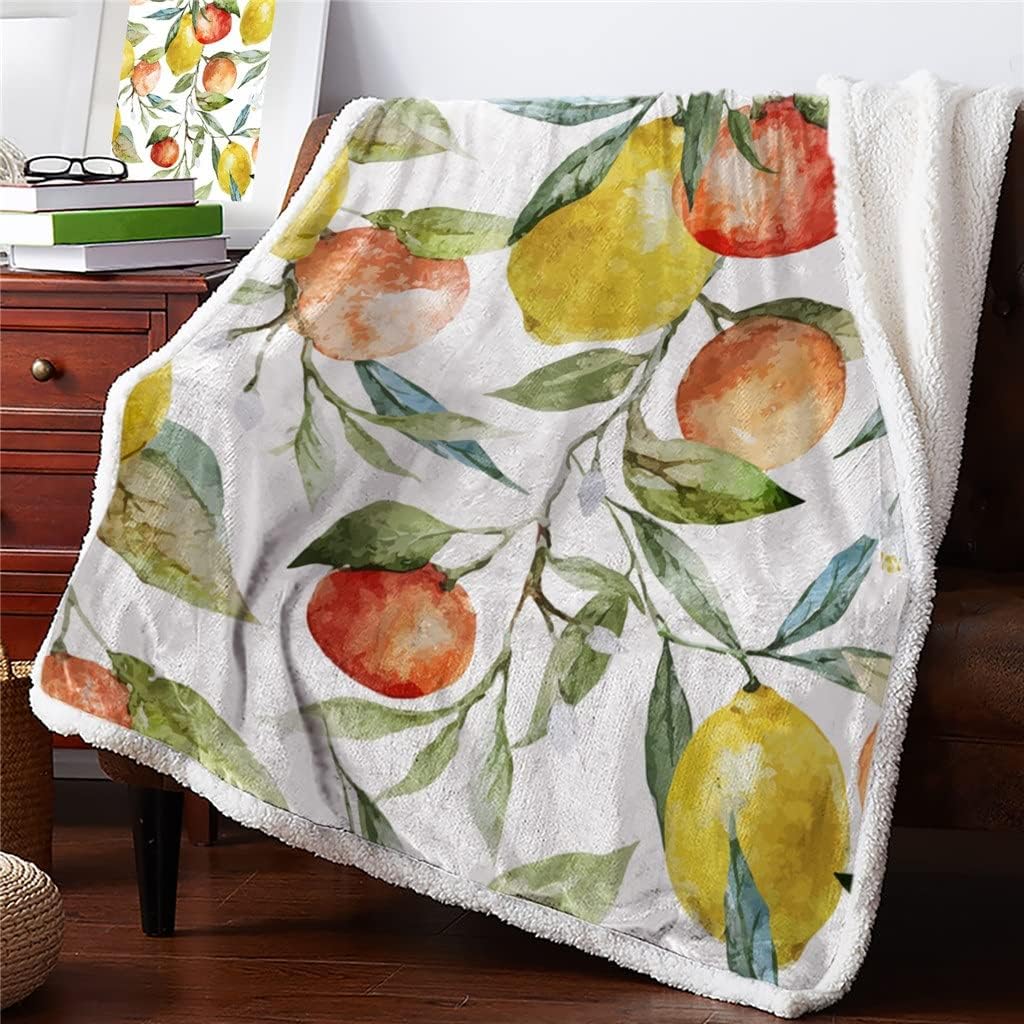 Lemon Leaves Watercolor Painting Sherpa Blanket Velvet Flannel Bedspreads Office Nap Throw Blankets Sofa Cover