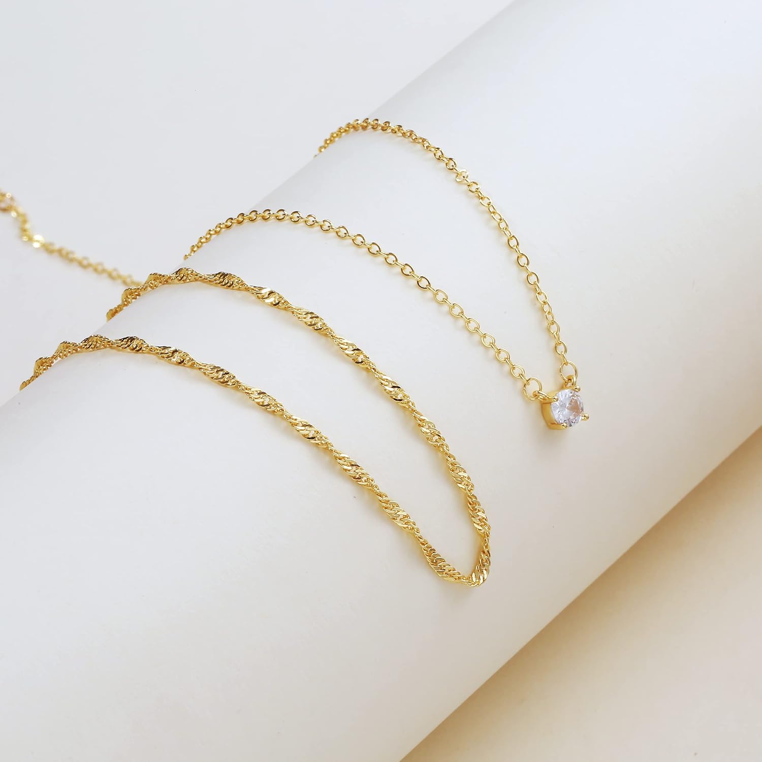 VIROMY Dainty Gold Necklace for Women 14K Gold Plated Layered Satellite Necklaces Trible Layering Paper Clip Chain Link Necklace Everyday Jewelry - Image 6