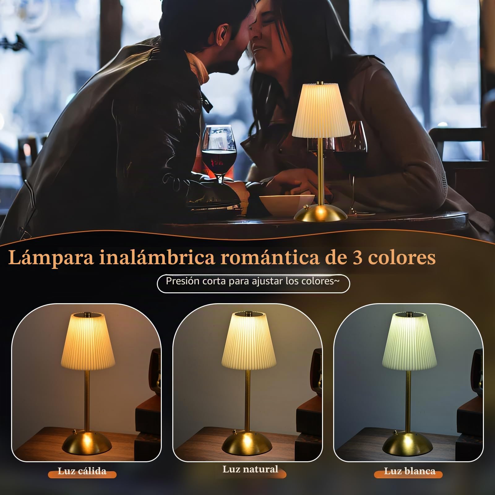 Lámpara de mesa inalámbrica LED, nocturna táctil, batería regulable, pantalla de lino blanco, batería recargable, conector USB-C