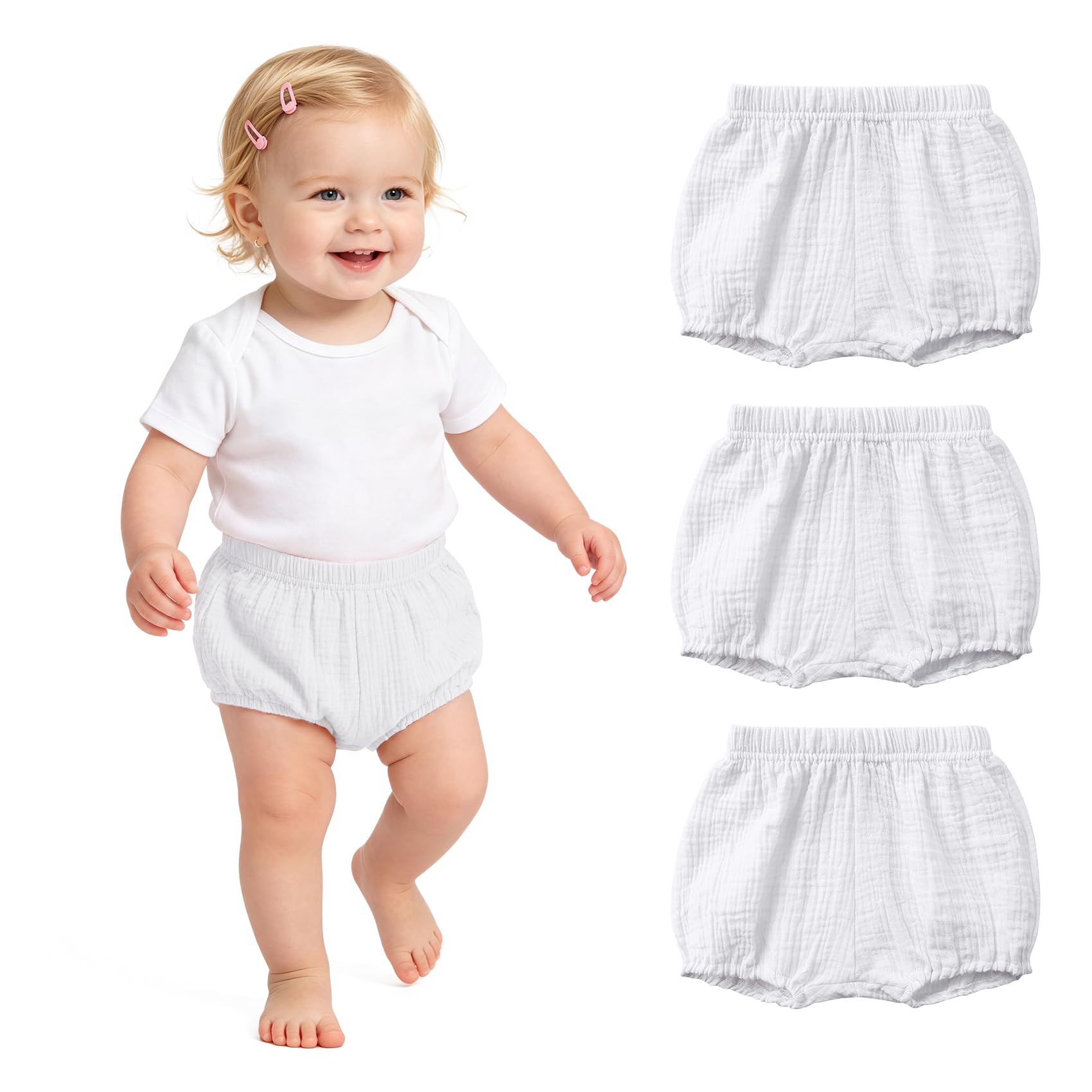 Durio 3 Pairs Baby Bloomers - Soft Diaper Covers for Toddler Girls Boys, Solid Baby Girl Shorts Cute Infant Newborn Underwear-image-7