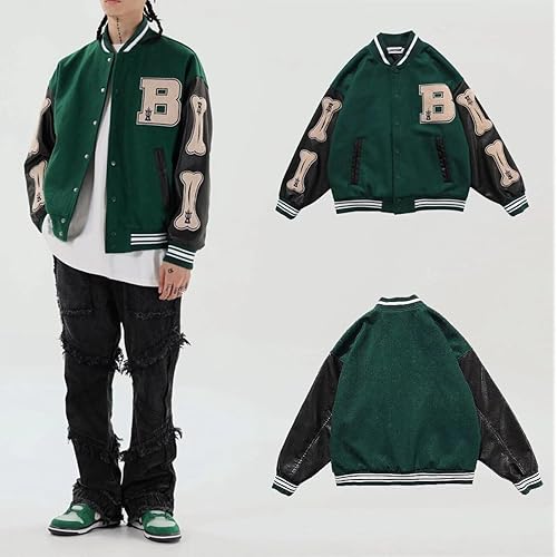 Miniatura 2 de Chaqueta universitaria para hombre, chaqueta universitaria de cuero cosido, unisex, ropa de calle, abrigos vintage con parche