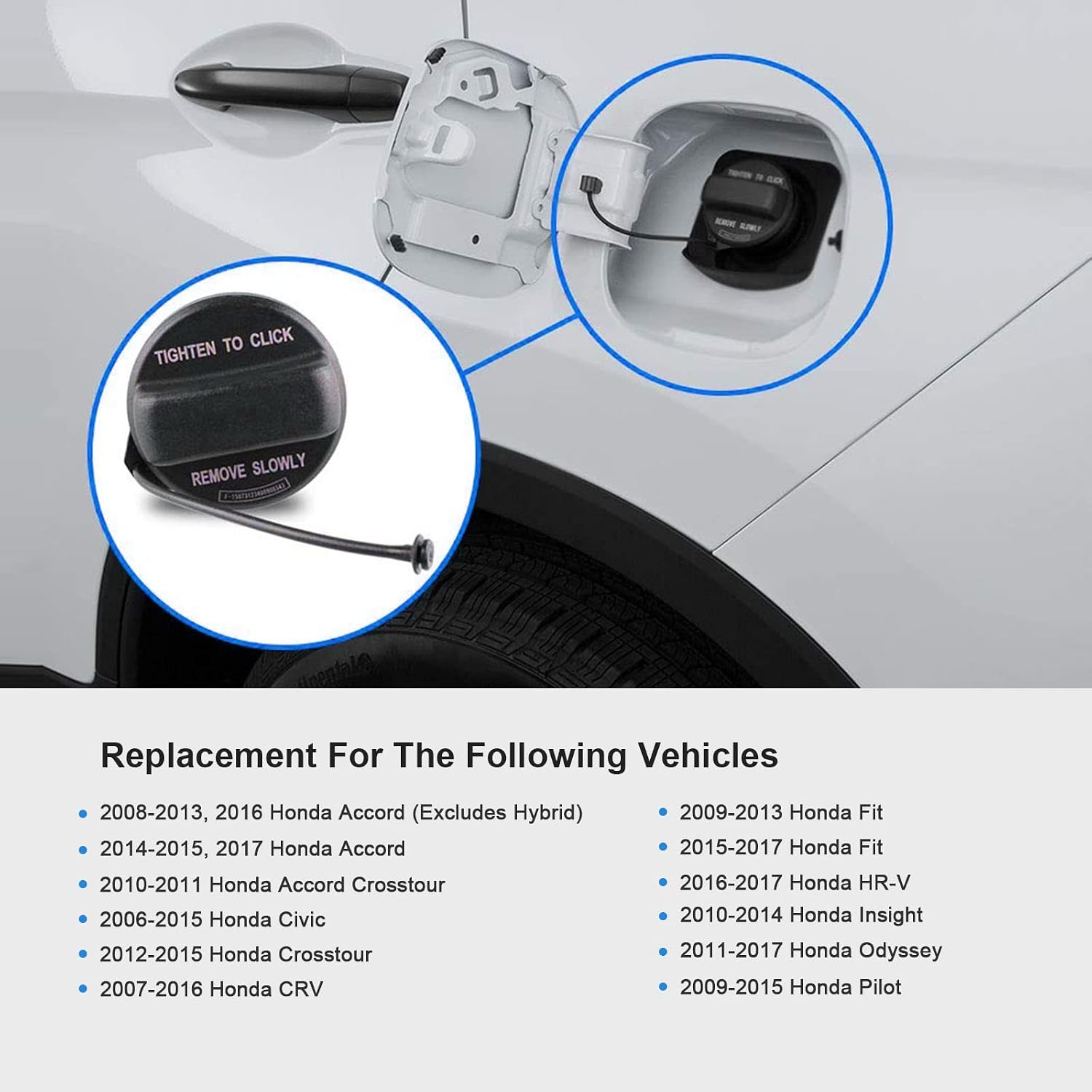 Gas Cap 17670-T3W-A01 Fuel Tank Cap Compatible with Honda 2008-2017 Accord 2006-2015 Civic 2007-2016 CRV 2016-2018 HRV 2009-2018 FIT 2011-2017 Odyssey 2009-2015 Pilot Replace 10834 17670T3WA01