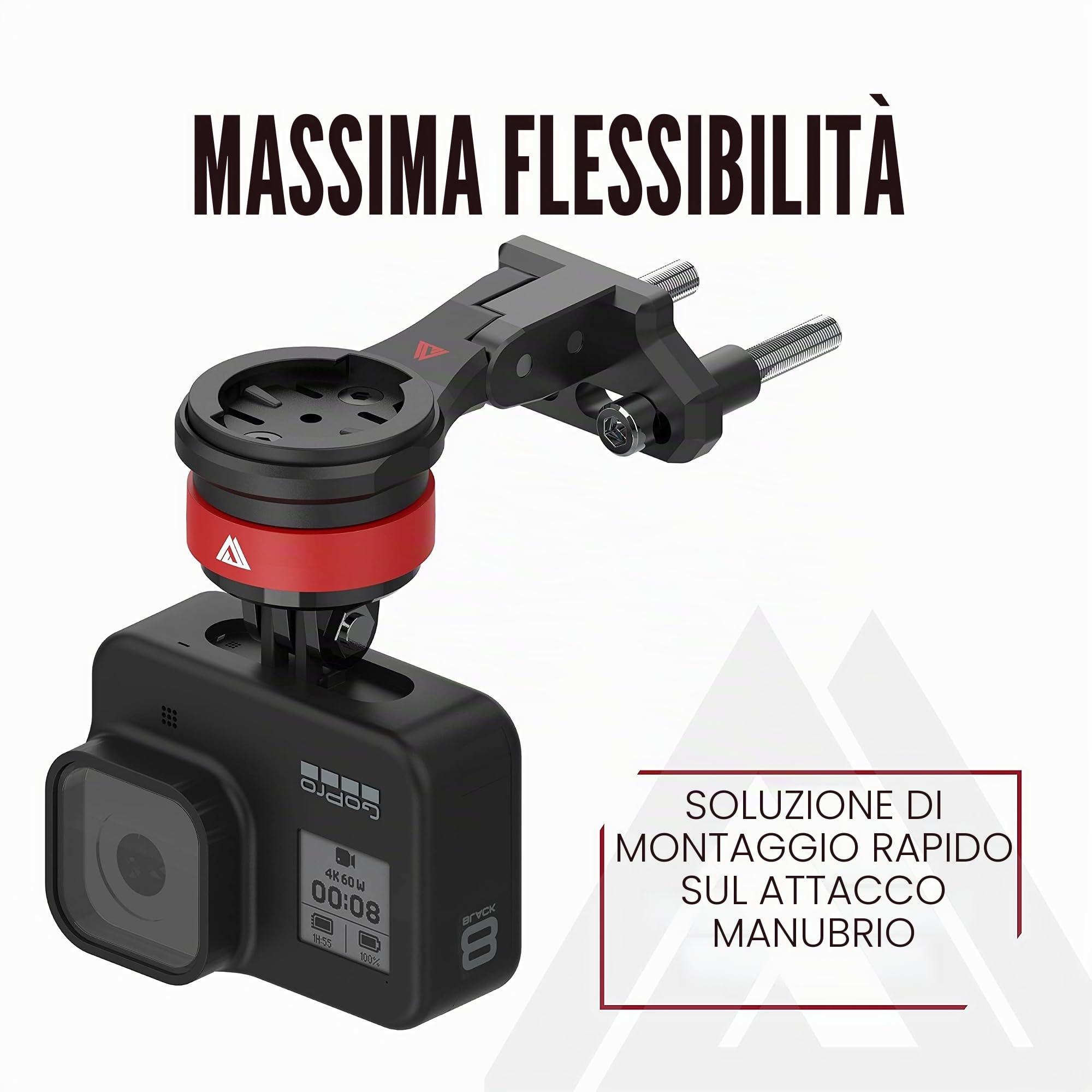 KOM Cycling Supporto per manubrio a sgancio rapido GoPro per computer Wahoo e Garmin Bike Computer (supporto per bici per Edge 1040, Elemnt Roam, Elemnt Bolt v2) compatibile con accessori GoPro