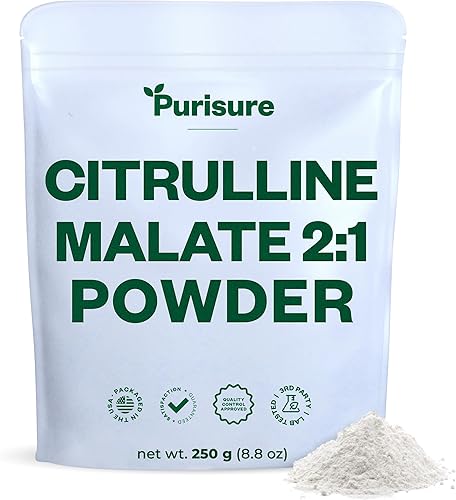 Purisure L-Citrulina en polvo 8.82 oz, suplemento de malato de citrulina 21 de alta calidad para rendimiento de fuerza y energía, polvo de malato de
