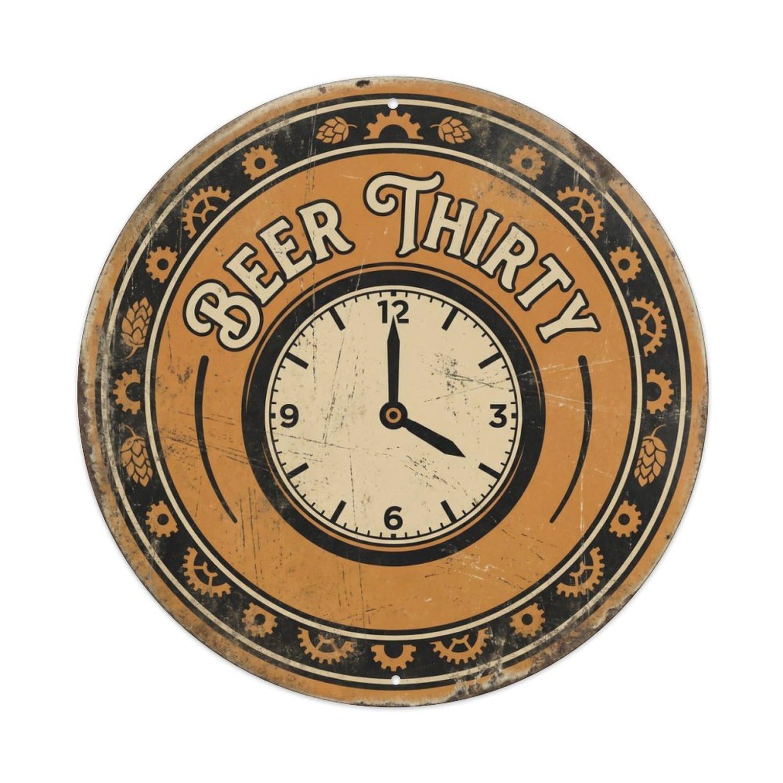 Beer Thirty Classic Workshop Ornament Retro Slogans Metal Tin Sign Plaque Wall Decor for Cafe, Club, Garden Round Metal Poster 8x8Inch