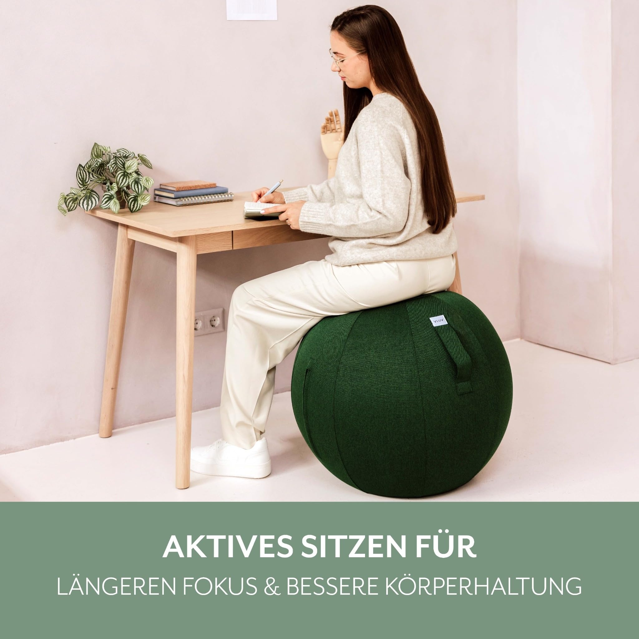 VLUV® BOL NEW LEIV Sitzball mit Möbel-Stoffbezug Pine (Grün) Ø 60-65cm