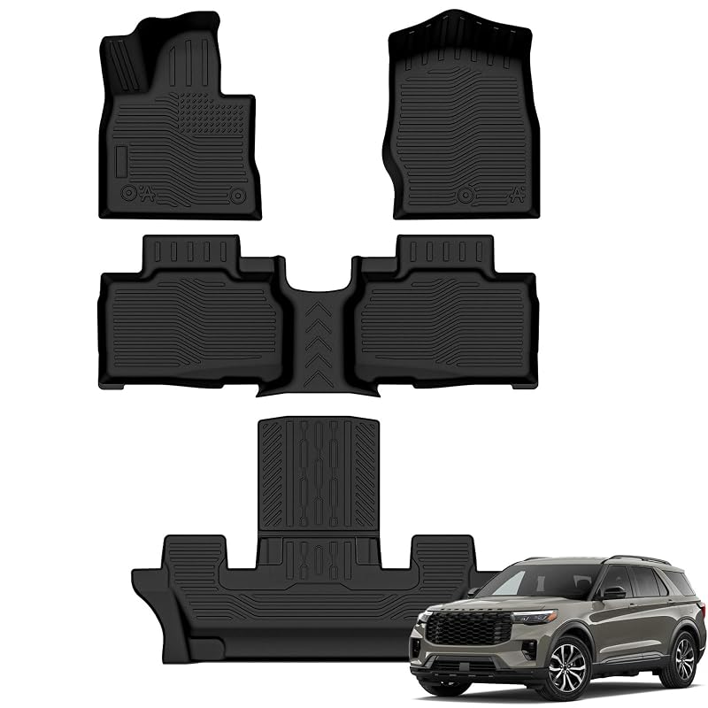 Tapetes automotivos de uso geral AUXKO para Ford Explorer 2020 a 2026, 6 e 7 lugares, em TPE, pretos, kit com 4 peças