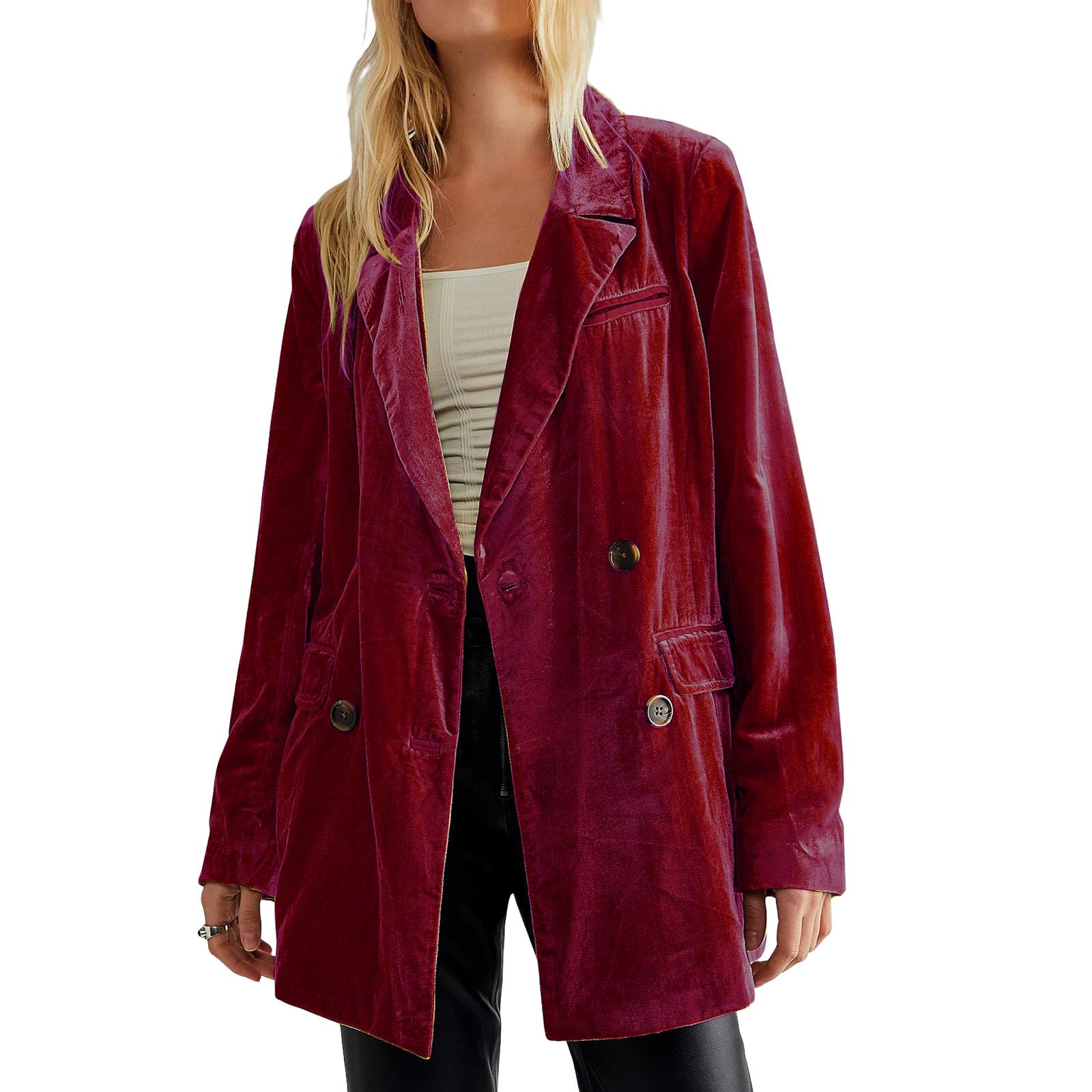 Womens Velvet Blazers Jackets Business Casual Oversized Long Suit Jacket Dressy Cardigan Blazer Work Office