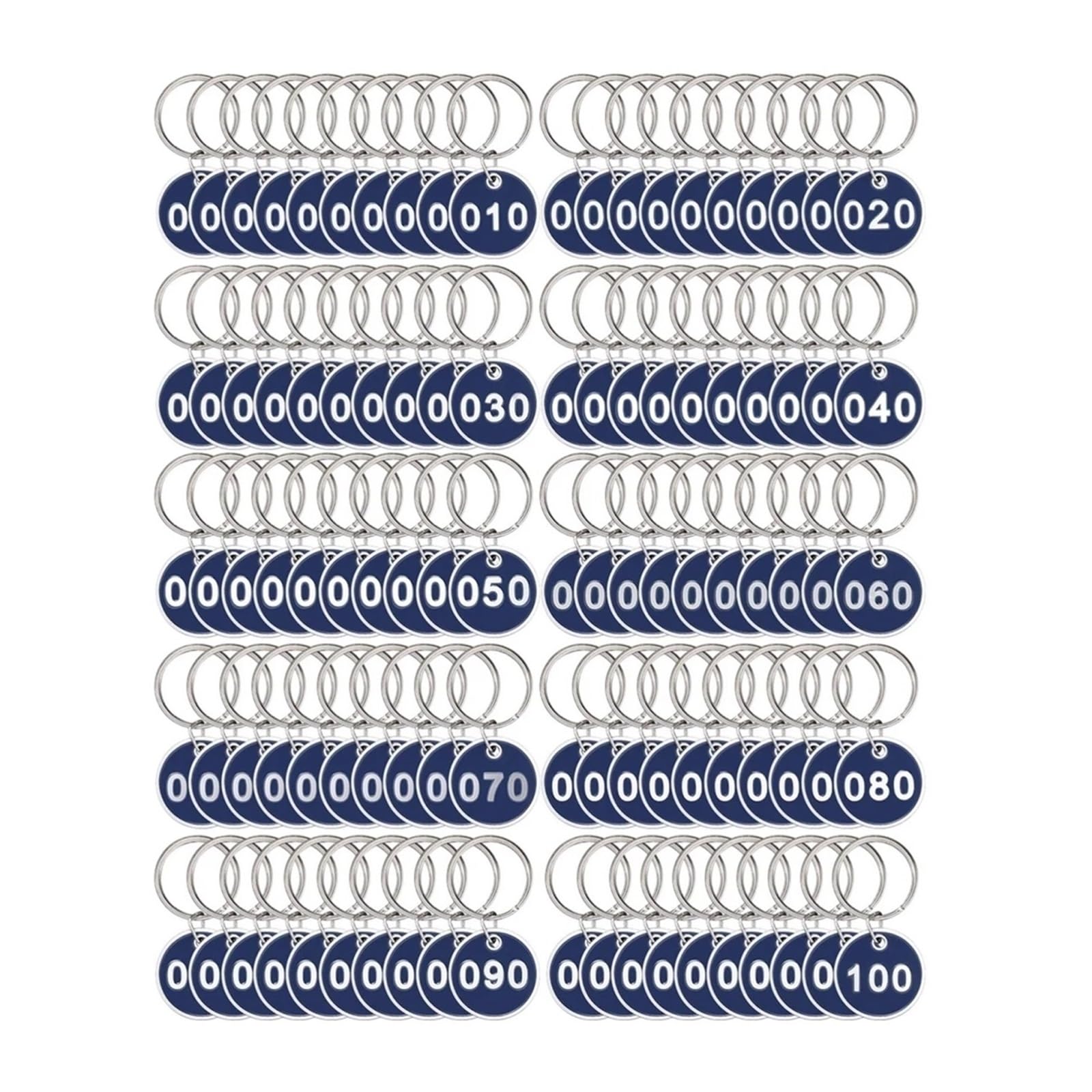 Etichette numerate in acciaio per chiavi, Etichette numeriche in metallo blu 100 pezzi for timbri rotonde con intervalli di numeri multipli(100-200)