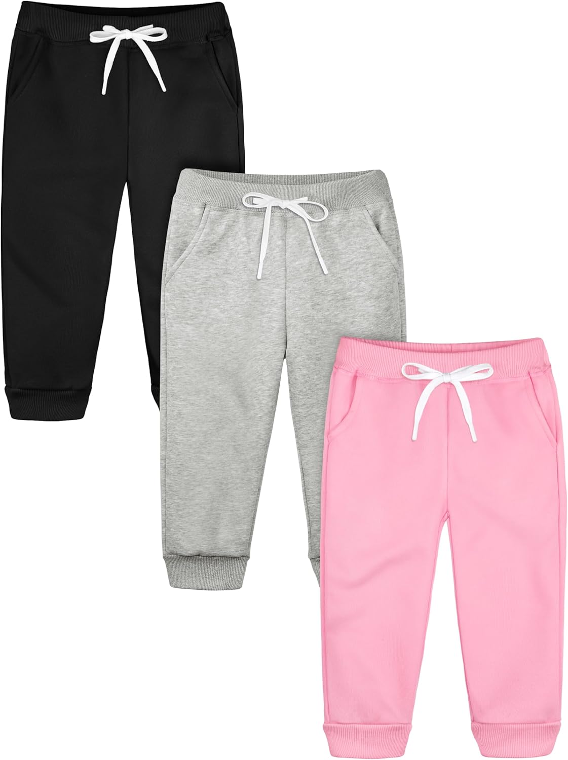 Resinta 3 Pack Toddler Girls' Fleece Pants Baby Casual Pull On Active Sweatpants Warm Joggers with Pockets Drawstring