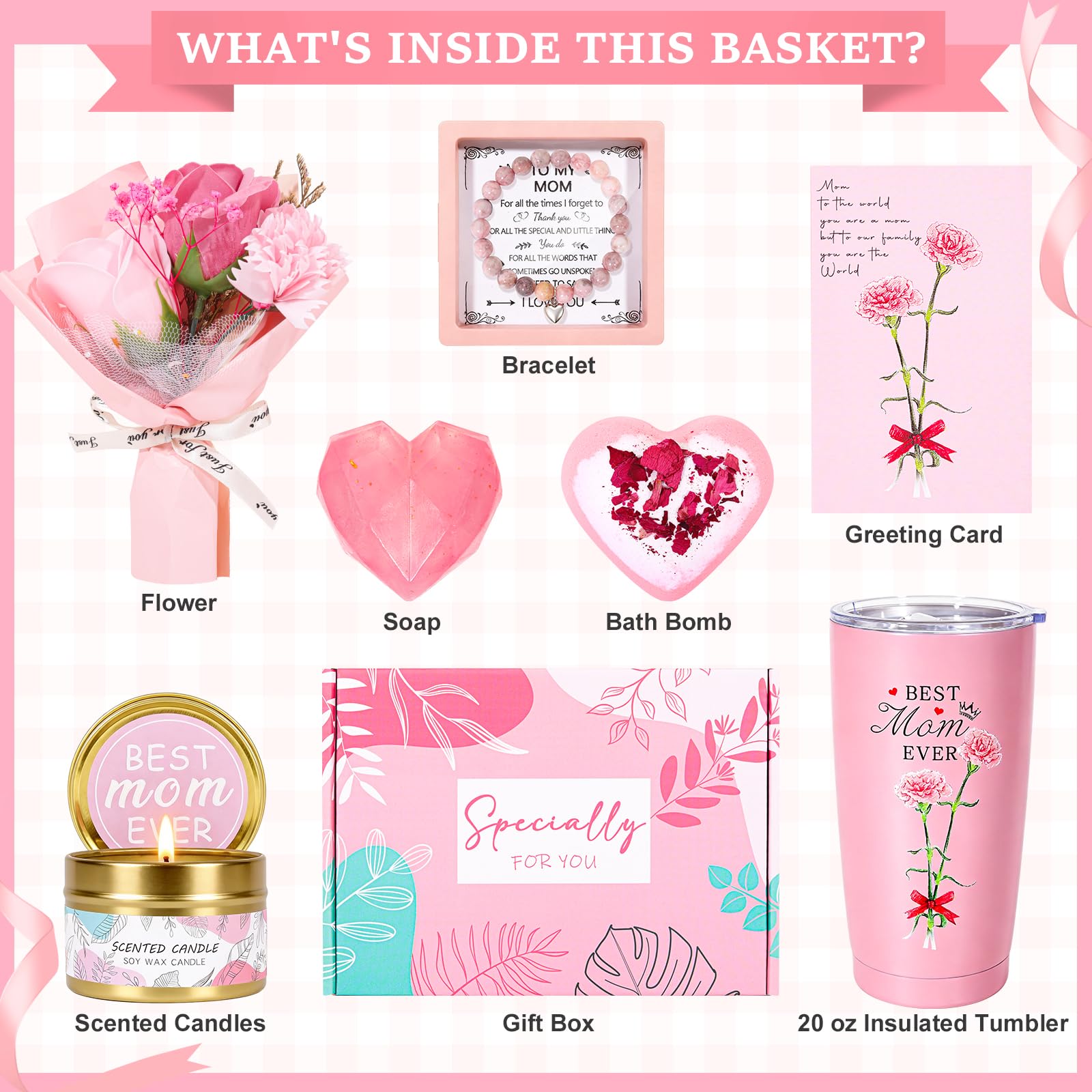Regalos para mamá, regalo único de cumpleaños, día de la madre, regalo de agradecimiento para mujeres, juego de cesta de regalo para madre de hija e hijo, regalo de agradecimiento para madre de