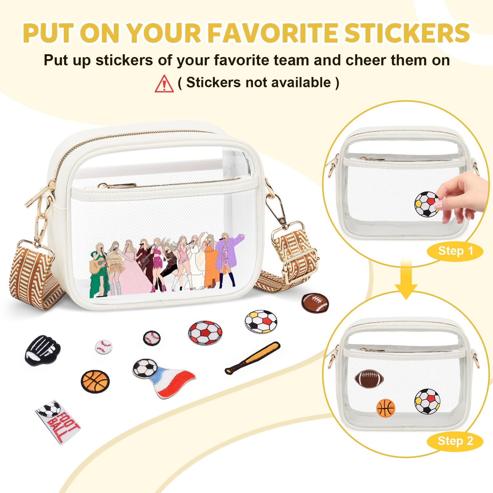 KETIEE Clear Bag for Stadium Events: Clear Crossbody Bag Stadium Approved Clear purses for Women with Adjustable Detachable Strap & Mesh Pounch for Concerts Football Games(Beige)