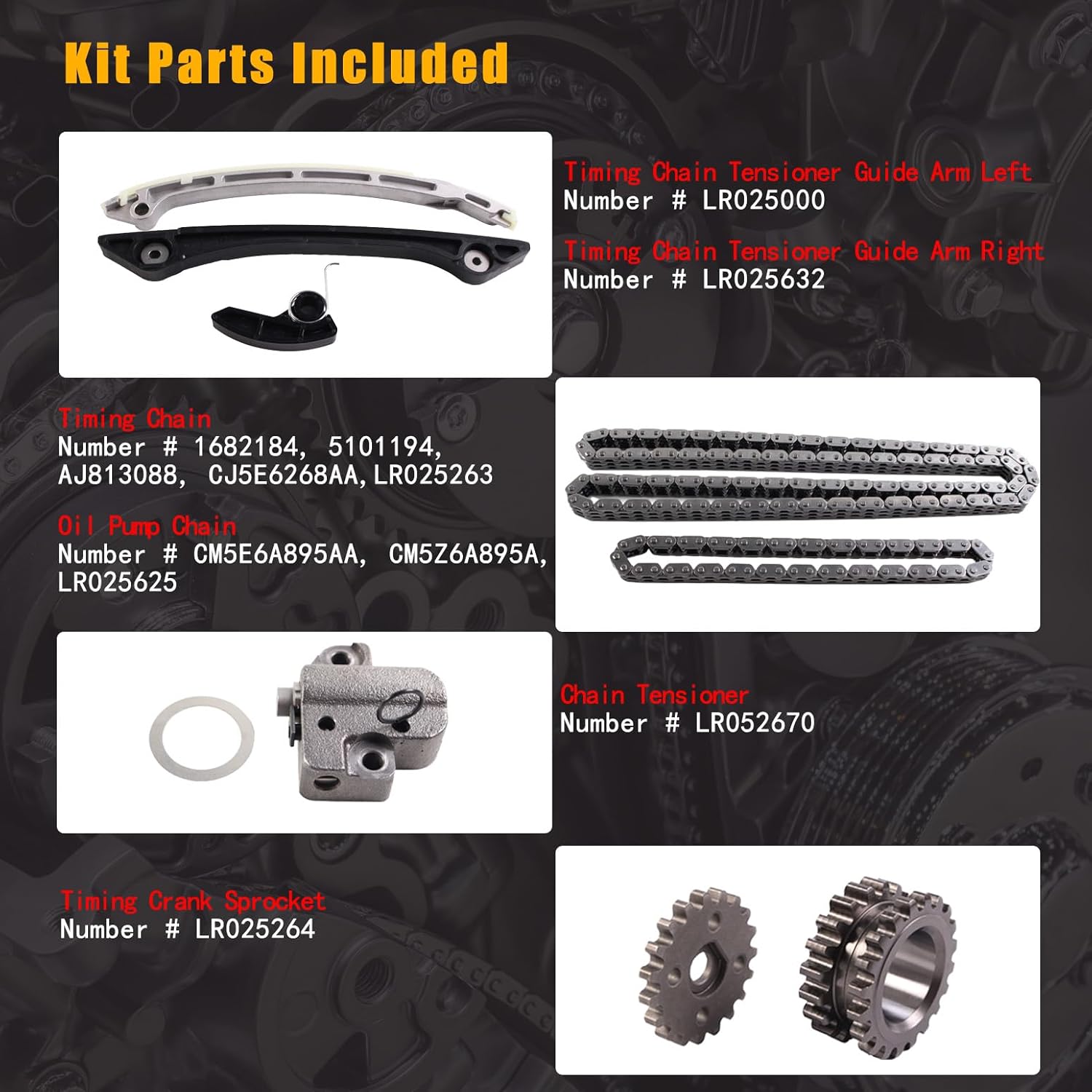 Engine Timing Chain Kit Fit for Ford Explorer Edge Escape Fusion Taurus Lincoln MKZ MKT Jaguar F-Pace E-Pace XF XE Volvo V70 S60 S60 XC60 2013-2015 2.0L