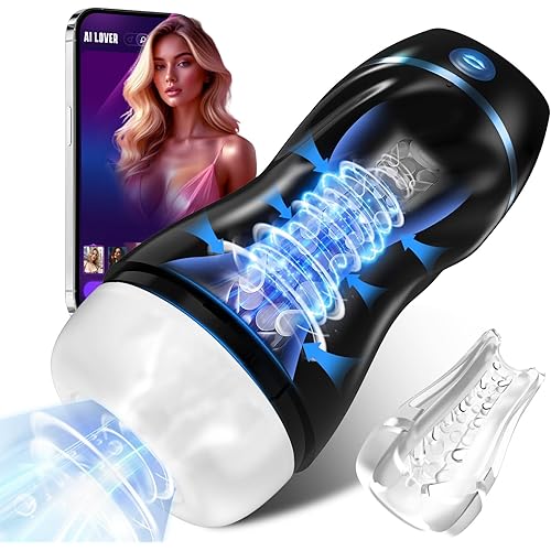 AI Interactive Sucking Male Masturbators - 7 Vibration & Suction Hands Free Pocket Pussy Male Stroker with 3D Realistic Textured, Blowjob Toy Penis Pump Adult Male Sex Toys for Men Sex Machine
