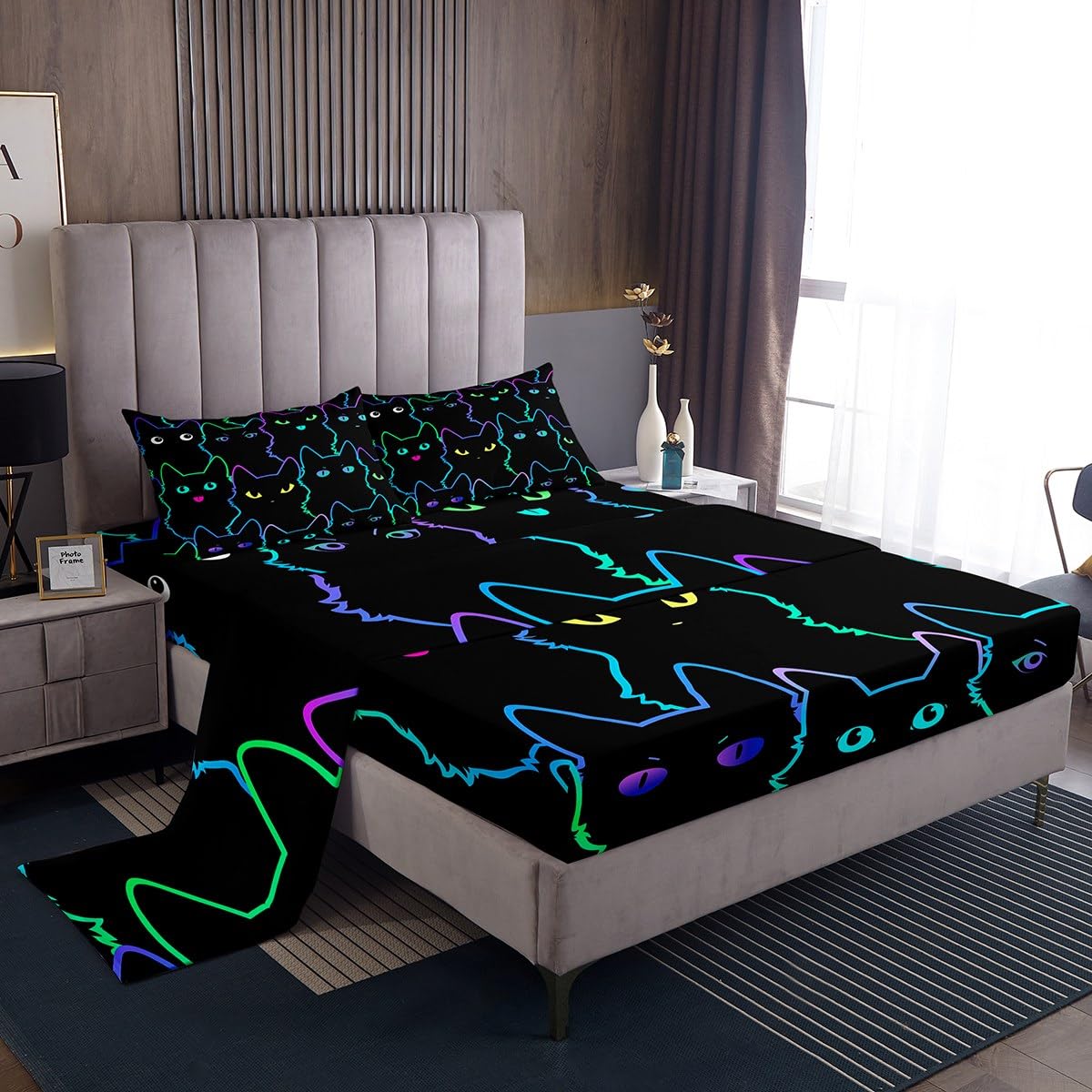 Erosebridal Neon Cat Sheet Set Queen