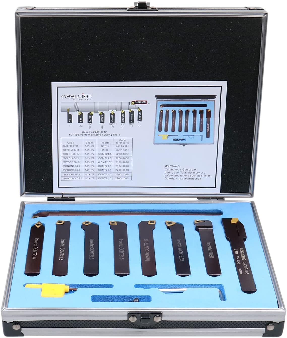 1/2" 9 Pieces/Set, Indexable Carbide Turning Tools and Boring Bar, 2988-0012