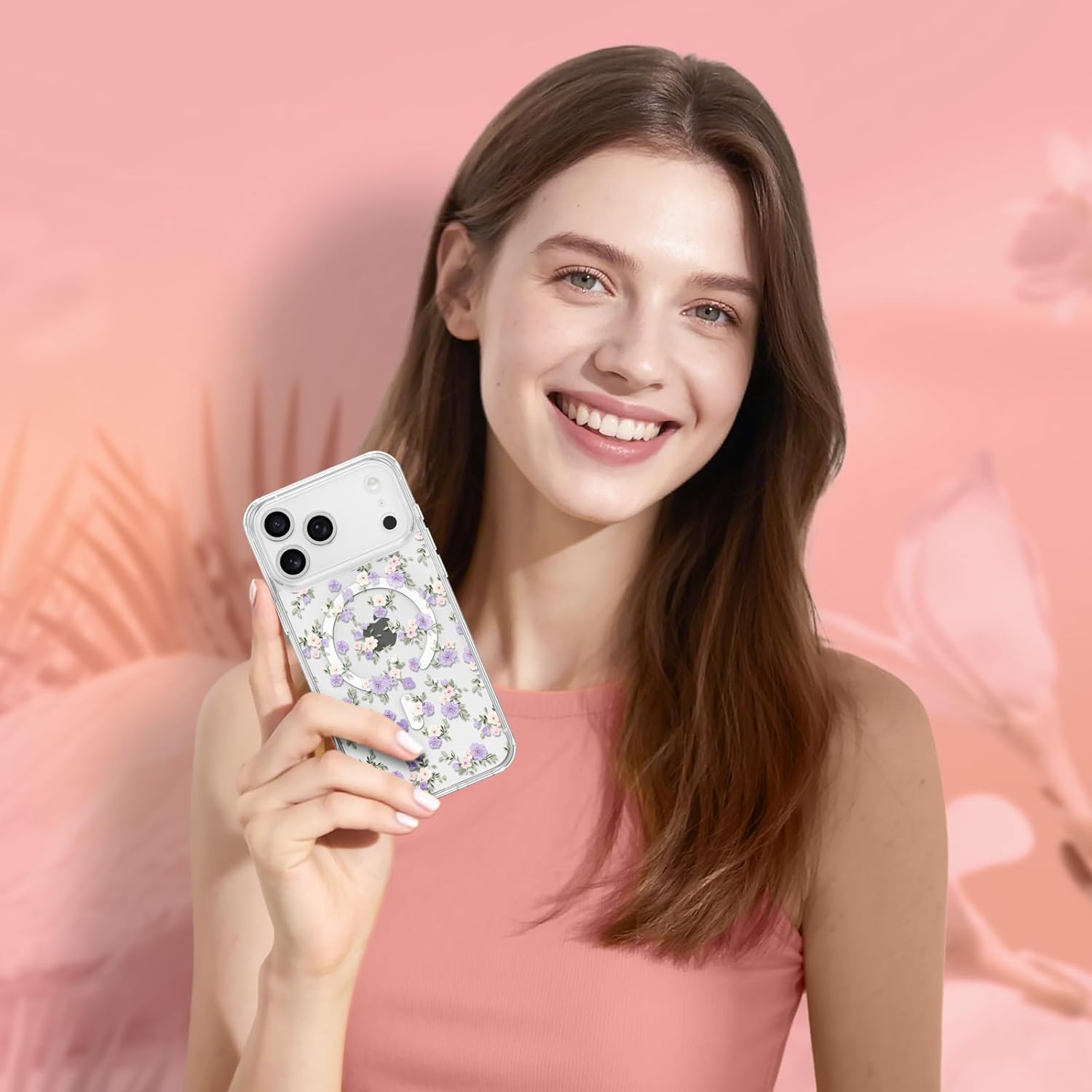 RALEAVO for iPhone 17 Pro Max Case Compatible with MagSafe Clear Floral Pattern Design Cute for Girls Women Slim Magnetic Hard Back Shockproof Phone Case for iPhone 17 Pro Max,Purple Flowers - Image 6