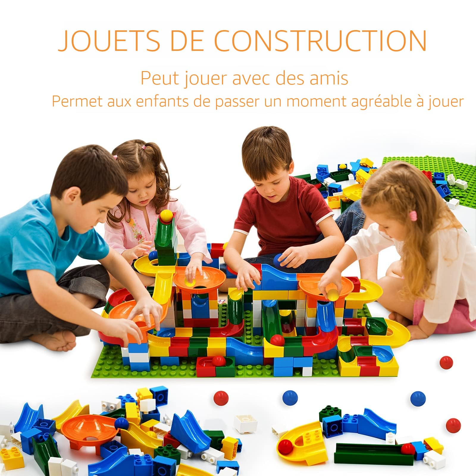 Circuit De Billes EOGRFW – 50 Blocs De Construction + 15 Billes En Verre – Labyrinthe éducatif STEM Pour Enfants 3-12 Ans – Cadeau Anniversaire