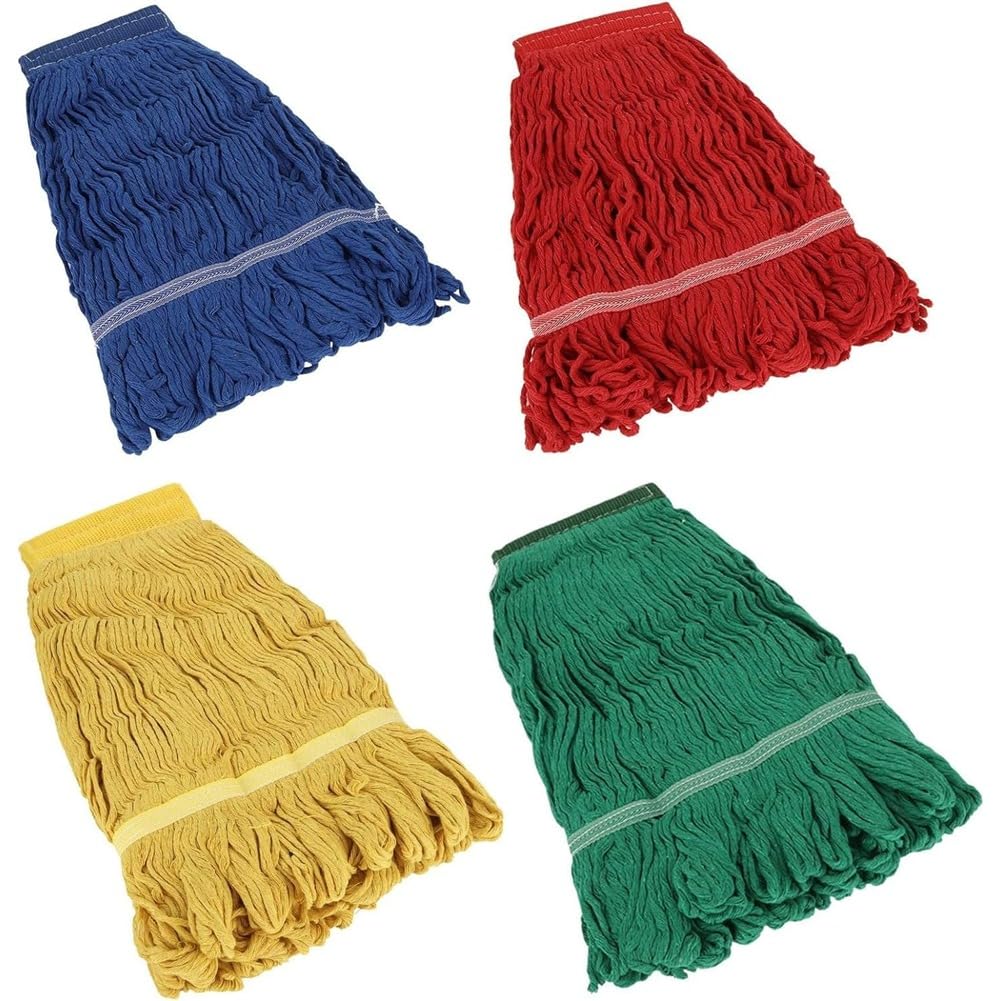 IJSDNVJNDX 4 Pack Commercial String Mop Head Cotton Looped End Wet Cleaning Mop Refill for Home, Industrial and Commercial Use (4 Color) Commercial Mop Head
