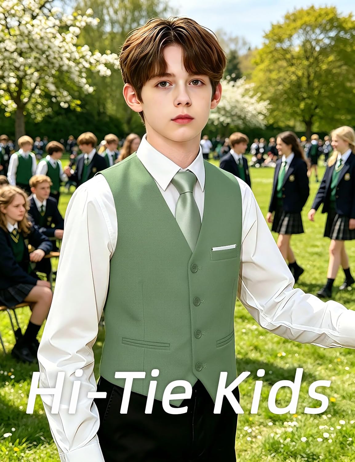 Hi-Tie Boys Vest Solid Suit Vest for Boy 4 Buttons V Neck Formal Kids Vests Party 6-18 Years