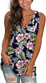 SAMPEEL Womens Tank Tops V Neck T Shirts Sleeveless Tops Floral Side Split Tanks