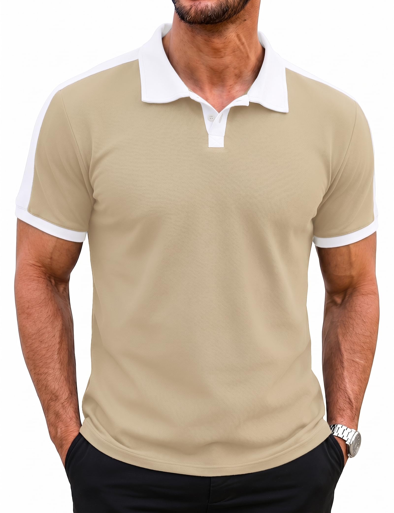 iClosam Poloshirt Herren Kurzarm Gestreift Slim Fit Elastischer Strick | Atmungsaktiv und hautfreundlich, elastischer Strick für Büro Freizeit Alltag und Golf