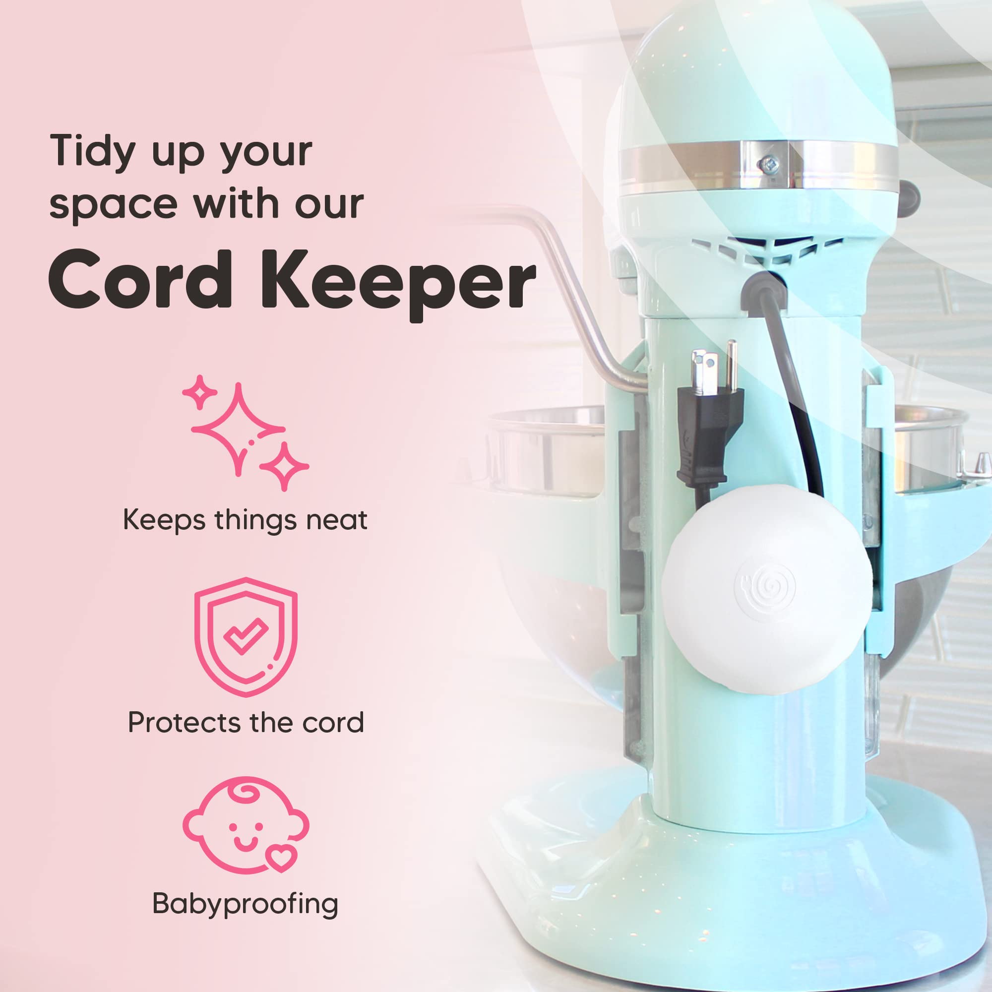 The Cord Wrapper Organizador de cables, soporte para cables, protector de cables, perfecto para la gestión de cables con aparatos de cocina, baños, salas de estar, oficinas y más (2, blanco)