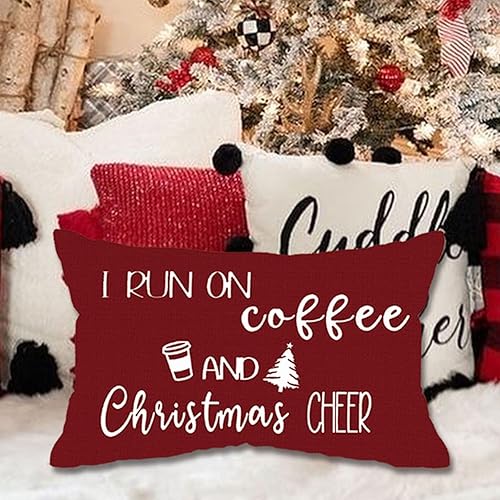 Miniatura 9 de Fundas de almohada lumbar de Navidad de 12 x 20 pulgadas con texto en inglés "I Run on Coffee and Christmas Cheer", funda de almohada para
