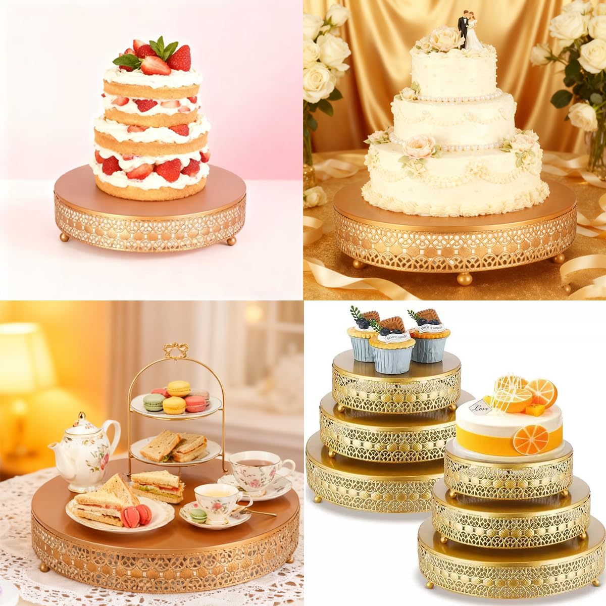 Juego de 3 soportes dorados para tartas, soportes de metal para cupcakes, para fiestas, postres para bodas, cumpleaños, baby shower, soporte de exhibición de postres