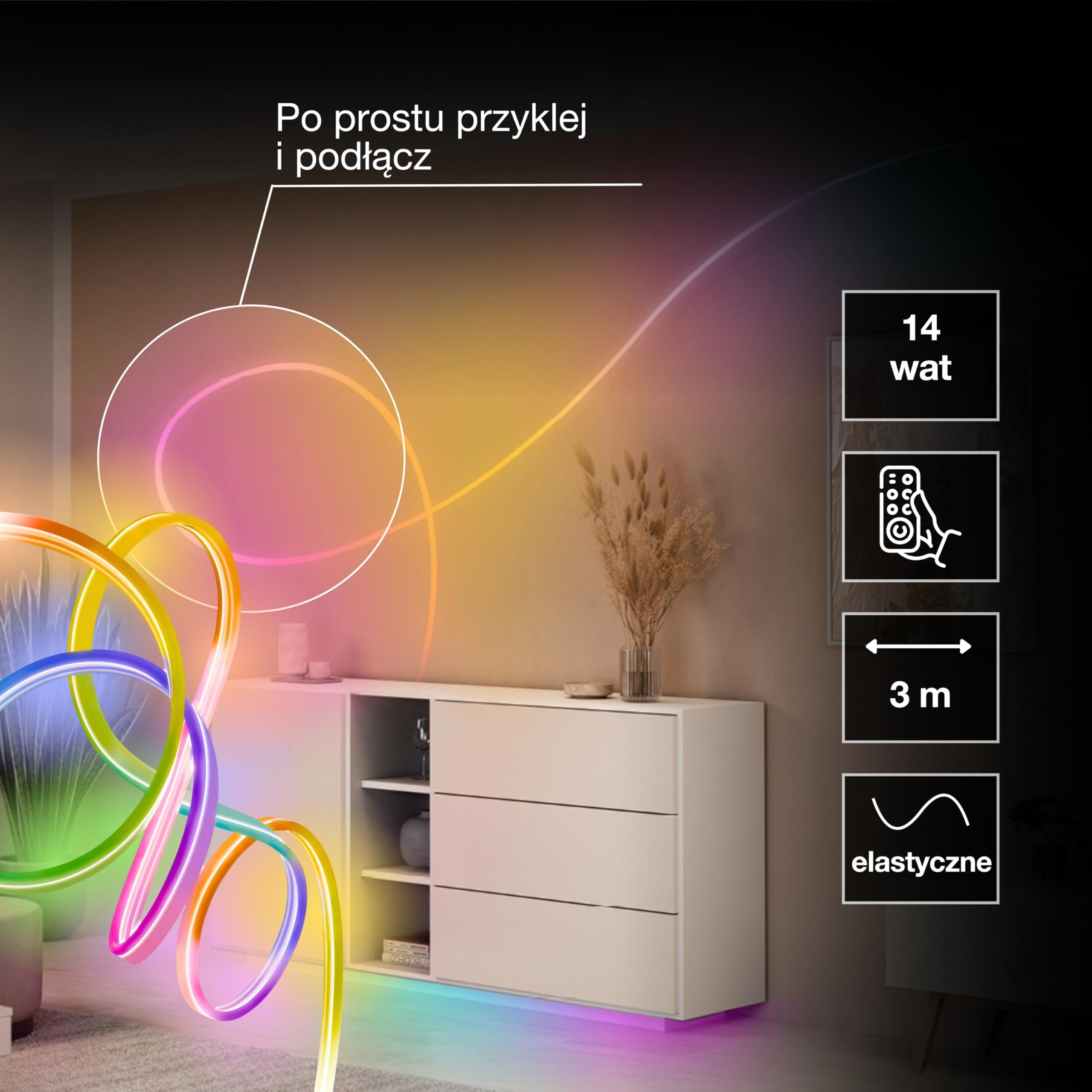 OSRAM SMART WIFI NEON FLEX MGC RGB TW RC kolorowe i białe paski LED do zastosowań zewnętrznych z technologią WiFi i równomiernym rozsyłem światła, możliwość ściemniania, biały, silikon, 3 m,