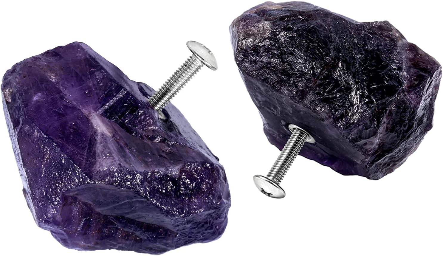 mookaitedecor Set of 2 Natural Amethyst Raw Crystal Cabinet Knobs, Rough Stone Drawer Handle Pulls for Kitchen Cupboard Home Decoration