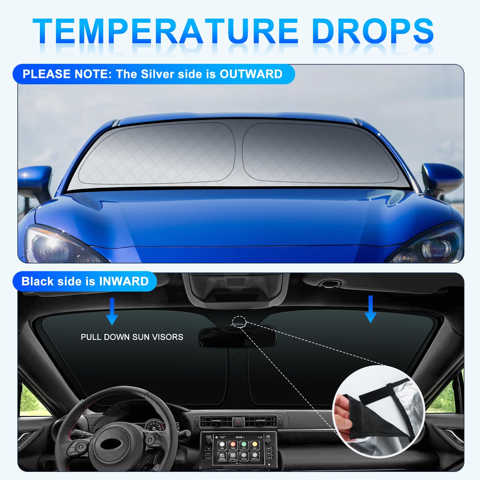 KUNGKIC Per Toyota GR86 Subaru BRZ 2021 – 2025 parabrezza auto parasole pieghevole parasole blocca i raggi UV parasole protezione (parabrezza anteriore)