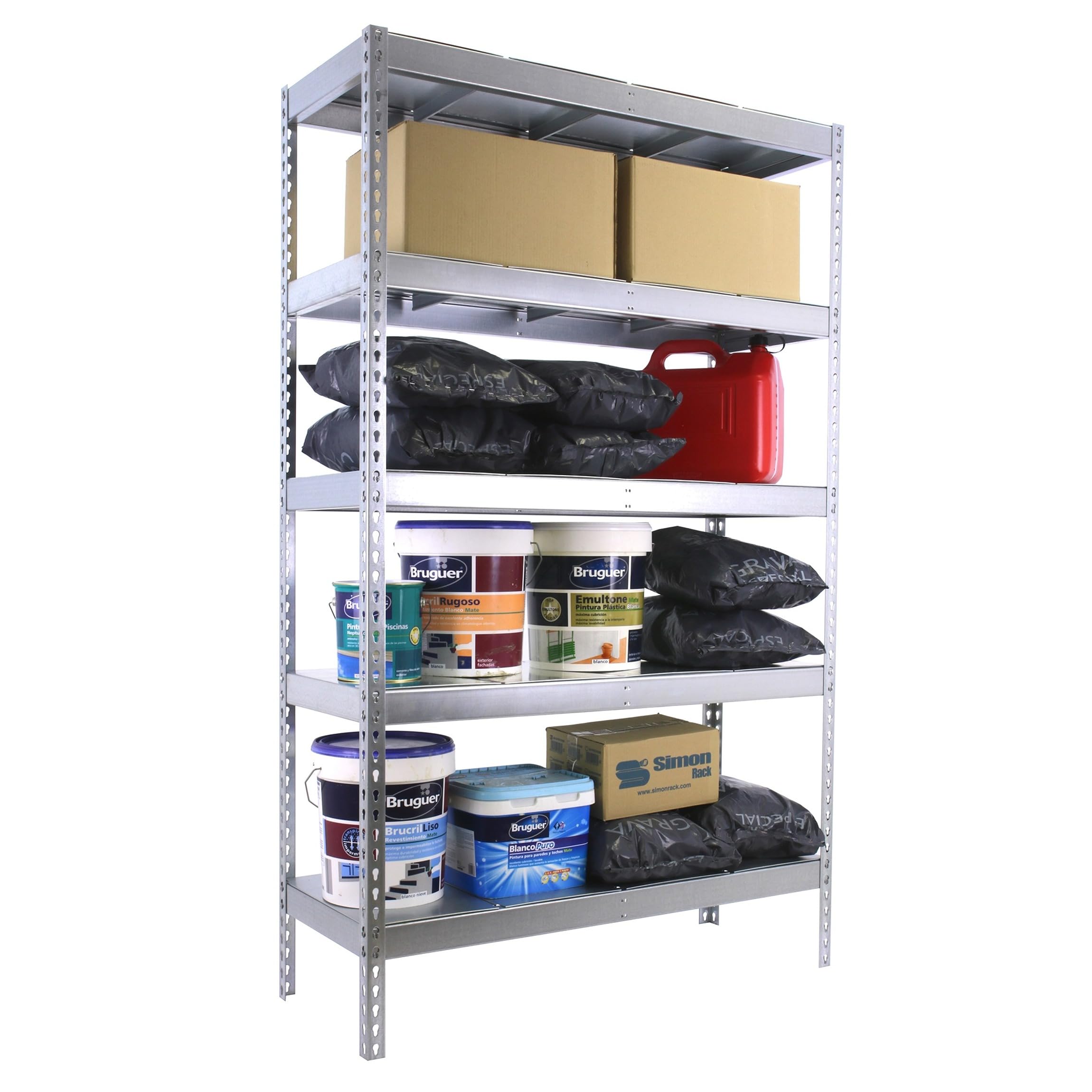 SimonRack Estantería Metálica Almacenaje, Sin Tornillos, 5 Baldas, Alta Capacidad Carga 400 kg, 2000x2400x750 mm, Estantería Taller Garaje Trastero, Galva/Galva | 5 Estantes Metálicos, 400 kg de Punto Flexión, Pintura anticorrosión, Galvanizado, Montaje s
