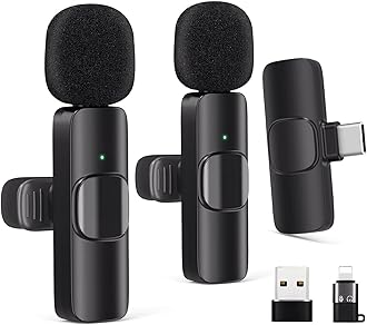Wireless Lavalier Microphone for Android/iPhone/Computer/Laptop, Wireless Mic for iPhone 13 14 15 16 17 with Noise Reduction Chip, Mini Microphone for Recording Podcast YouTube, TikTok(2 Pack)