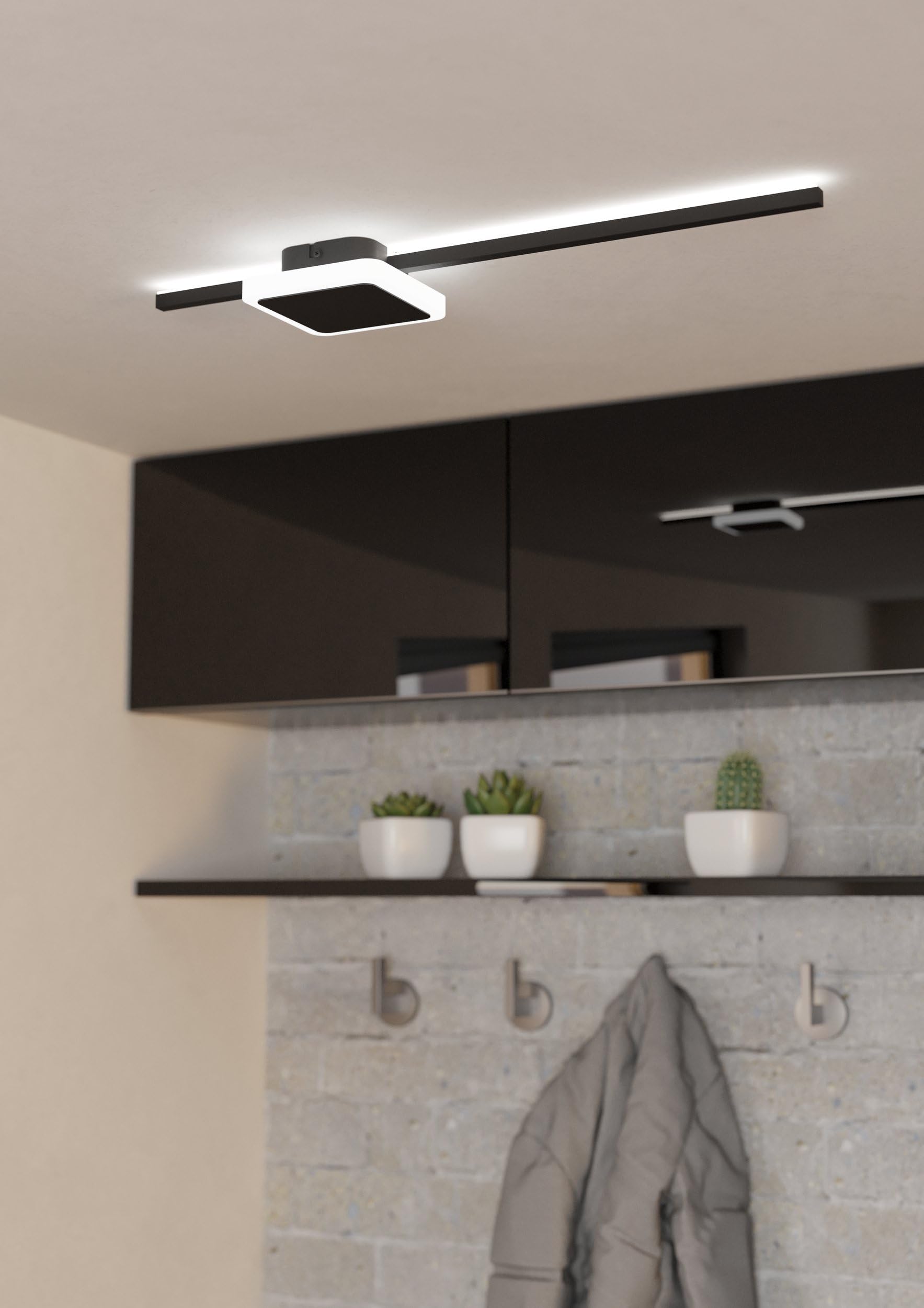 EGLO lampa sufitowa LED Sarginto, 2-płomienna, minimalistyczna | lampa do salonu z metalu w kolorze czarnym, z tworzywa sztucznego w kolorze białym, lampa do przedpokoju, ciepłej bieli