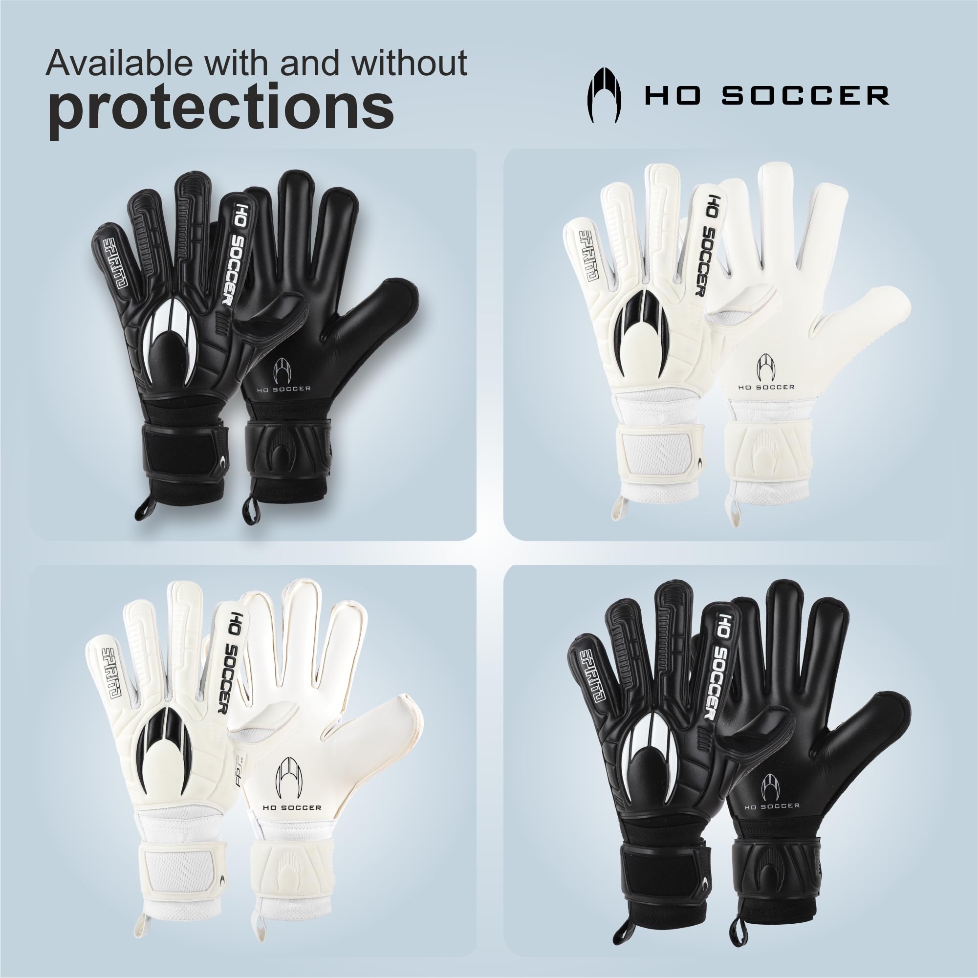 HO Soccer SPIRITO Black Flat Guantes de Portero, Negro, 6