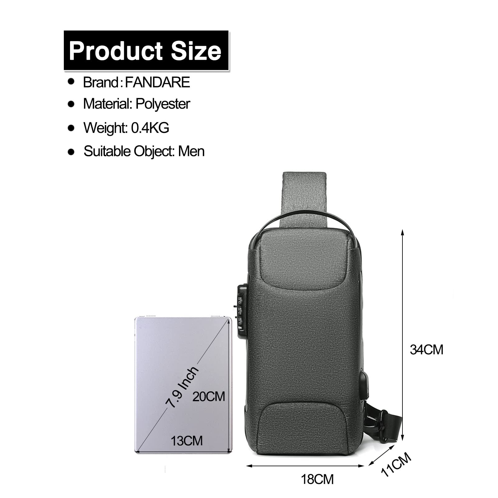 FANDARE Antirrobo Bolsos Cruzados Bolsa de Pecho Bandoleras Cruzada con USB Negocio Sling Bag Impermeable Estilo de Autos Deportivos para Hombre Colegio Viaje Multibolsillos Mochila Verde Gris