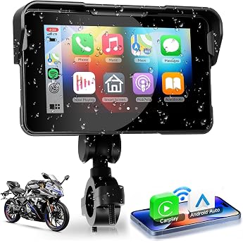 VECHTEL Wireless CarPlay Screen 5 Inch for Motorcycle Portable CarPlay & Android Car Waterproof Touchscreen with Dual Bluetooth NAV/Siri Assistant/12V Supports Tyre Pressure Control
