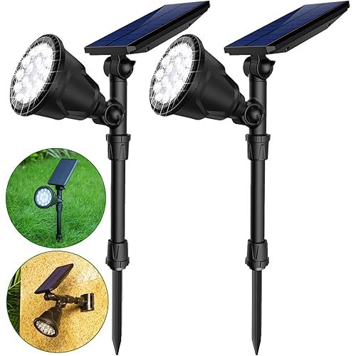 JSOT Solar Spot Lights Outdoor,600LM Solar Spotlight Waterproof Landscape Lighting 18 LED Beads Solar Garden Decor Lamp Wall Light for Yard Pathway Path Driveway Pool Backyard Decorative 2 Pack