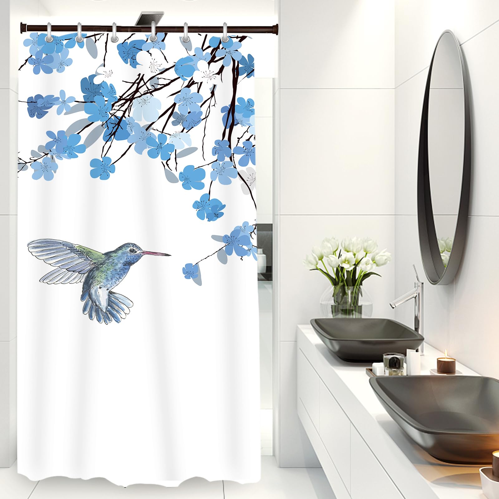 LIVETTY 90 x 180 cm Shower Curtain with Flowers and Birds Design