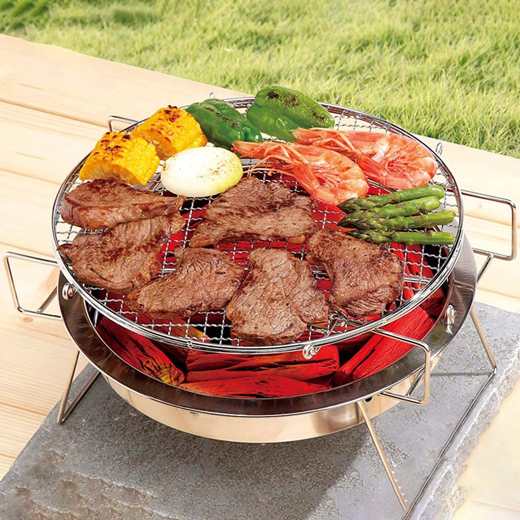 Przenośny okrągły stojak na grilla ze stali nierdzewnej - składany grill na węgiel drzewny na zewnątrz piknik taras podwórko narzędzia kempingowe - lekki i sprzęt do grillowania