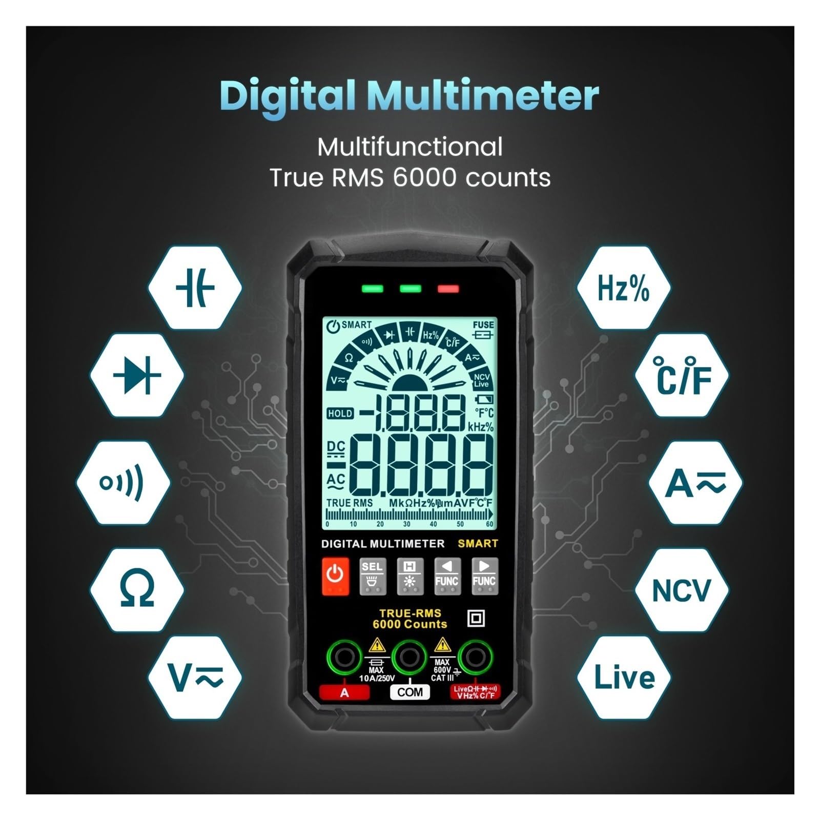 Multimetr Cyfrowy TRUE Inteligentny Automatyczny Test Zasięgu NCV Multimetro Tester AC DC Napięcie Pojemność Ohm Hz Meter Bezpieczny, Praktyczny, DokłAdny