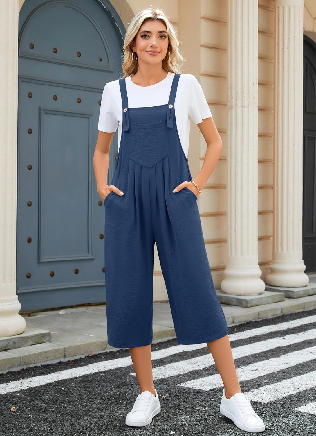 TAOHUADAO Womens Adjustable Jumpsuits Casual Wide Leg Overalls Summer Boho Sleeveless Loose Rompers with Pocket - Image 3