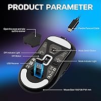 Vista 8 de ATTACK SHARK X3 - Mouse inalámbrico para juegos, mouse ergonómico de computadora de 1.49 onzas, triple modo PAW3395 sensor óptico de 26 K DPI