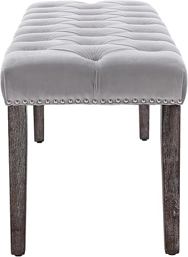 Miniatura 8 de KCC Banco otomano tapizado con botones, bancos tapizados de terciopelo para dormitorio, reposapiés, banco de acento para entrada, comedor, sala de