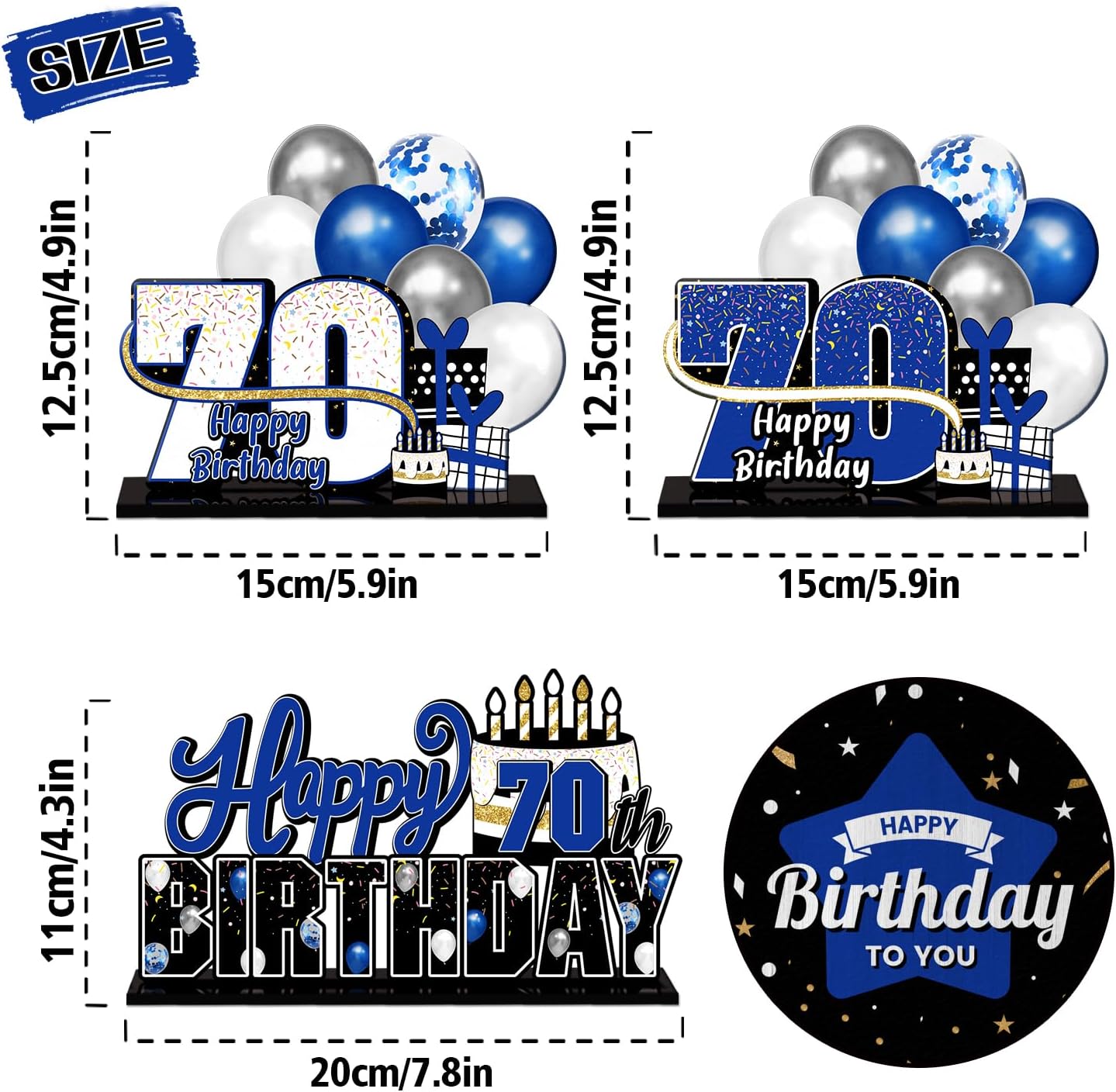 LINGTEER Happy 70th Birthday Blue Acrylic Table Topper Centerpieces Set - Cheers to Seventy Years Old Birthday 70th Bday Party Gift Decorations. - Image 3